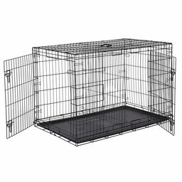 AmazonBasics Double-Door Folding Metal Dog Crate, Black, 48-inch