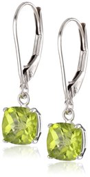 10k White Gold Cushion-Cut Checkerboard Peridot Leverback Earrings (6mm)