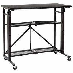 AmazonBasics Foldable Standing Computer Desk with Storage Shelf, Adjustable Height, Easy Assembly - Black