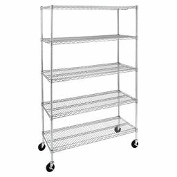 AmazonCommercial Heavy-Duty 5-Tier Steel Wire Shelving with Optional Wheels, NSF Certified, 48