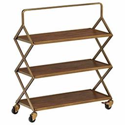 Amazon Brand – Rivet Mid-Century Modern Wood and Metal 3-Tiered Kitchen Bar Cart with Wheels, 27.9