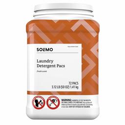 Amazon Brand - Solimo Amazon Brand Laundry Detergent Pacs, Fresh Scent, 72 Count