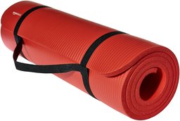 AmazonBasics Extra Thick Exercise Yoga Gym Floor Mat with Carrying Strap - 74 x 24 x .5 Inches, Red