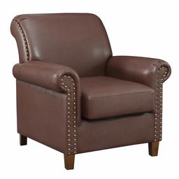 Amazon Brand – Ravenna Home Classic Rolled Arm Nailedhead Faux Leather Accent Chair, 35