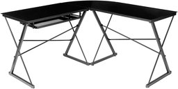 AmazonBasics Three Piece Glass Corner Gaming Computer Desk - BIFMA Certified