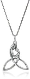 Sterling Silver Oxidized Celtic Mother and Child Knot Pendant Necklace, 18