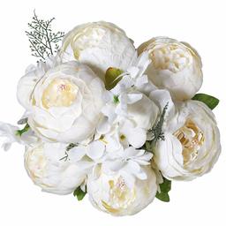 UMI. Essentials - Fiori di peonia Artificiali, in plastica, per Bouquet di Nozze, Decorazione della casa, Ufficio e Giardino, Colore: Bianco