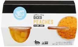 Happy Belly Fruit Bowls, Yellow Cling Diced Peach in 100% Juice, 4-4oz Bowls