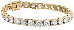 Amazon CollectionYellow-gold-plated Sterling Silver Swarovski Zirconia Round-Cut Tennis Bracelet, 7.25