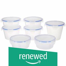 (Renewed) Amazon Brand - Solimo Plastic Kitchen Storage Container Set, 7-Pieces, Blue