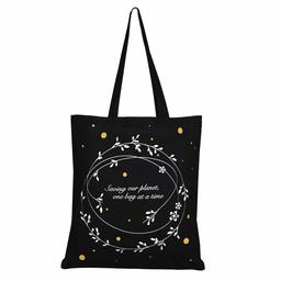 EONO Cotton Canvas Tote Bag Reusable Shopping Bag | Grocery Shoulder Bags | Eco-Friendly Gifts for Women, Kids, Girls | Handbags | Printed Saving Our Planet - Black | 0102A03