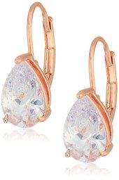 14k Rose Gold Plated Sterling Silver Pear Cut Cubic Zirconia Leverback Earrings