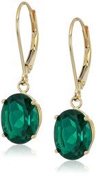 14K Gold Oval Gemstone Dangle Leverback Earrings