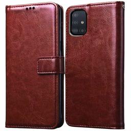 Amazon Brand - Solimo Flip Leather Mobile Cover (Soft & Flexible Back case) for Samsung Galaxy A71 (Brown)