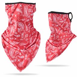 WAMSOFT Women Men Face Scarf, Sun/Dust Protective Paisley Bandana Rave Fishing Hiking Face Balaclava Breathable Neck Gaiters with Ear Loops, Red 1 Pack