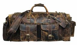 Ruzioon Leather Travel Luggage Bag, Mens Duffle Retro Carry on Handbag, Overnight Weekend Leather Bags