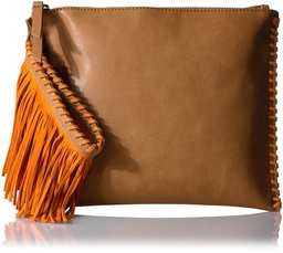 Amazon Brand - The Fix Quinn Suede Fringe Wristlet Clutch, Havana Tan/Orange