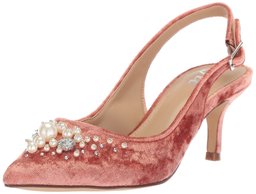 Amazon Brand - The Fix Women's Felicia Slingback Kitten Heel Pump with Pearls, sorbet crushed velvet, 6 B US