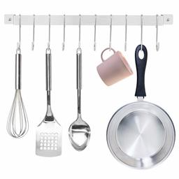 UMI by Amazon Porta Utensili da Cucina, 43 cm Barra Portautensili Cucina con 10 S Ganci, Barra Porta Mestoli da Parete, Appendi Mestoli da Cucina, Acciaio Inox