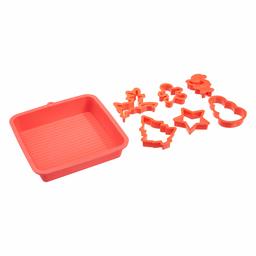 Amazon Brand - Solimo Cake Mold with 6 Cookie Cutters (Red)