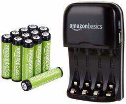 AmazonBasics AAA Rechargeable Batteries (12-Pack) and Ni-MH AA & AAA Battery Charger With USB Port Set