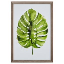 Amazon Brand – Stone & Beam Modern Tropical Green Monstera Leaf Print I Framed Wall Art Decor - 14 x 20 Inch Frame, Wood-Tone