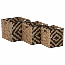 Rivet Modern Woven Seagrass Storage Organizer Basket Set - 3-Pack, Natural & Black (Renewed)