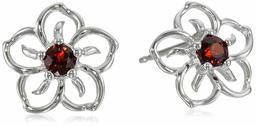 Amazon CollectionSterling Silver Garnet Flower Stud Earrings