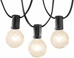 AmazonBasics Outdoor Patio Lights String With 50 Globe Light Bulbs - 50 Foot, Black (Renewed)