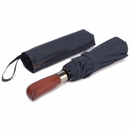 Eono Windproof Travel Umbrella Automatic Open & Close Wood Handle Double Canopy Vented Compact Sturdy Umbrella(Navy Blue)