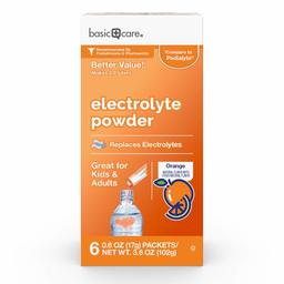 Amazon Basic Care Orange Electrolyte Powder Packets, 6 Packets