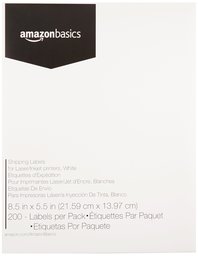 AmazonBasics Easy Cover Address Labels for Laser/Inkjet Printers, White, 8.5'' x 5.5'', 200 Labels