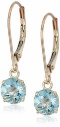 Amazon Collection10k Yellow Gold Round Checkerboard Cut White Topaz Leverback Earrings (6mm)