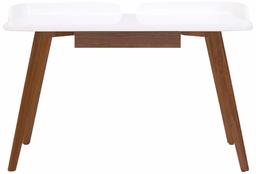 Amazon Brand - Rivet Mid-Century Home Office Computer Desk with 1 Drawer & Curved Corners, 57 x 123 x 79cm, White/MDF with Walnut Veneer