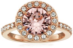 Rose-Gold-Plated Sterling Silver Swarovski Crystal Crystal Morganite Round Halo Ring Size 6