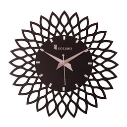 Amazon Brand - Solimo 11.25-inch Wooden Wall Clock - Designer Flower (Step Movement, Black Frame)