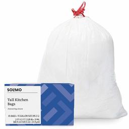 Amazon Brand - Solimo Tall Kitchen Drawstring Trash Bags, 13 Gallon, 45 Count