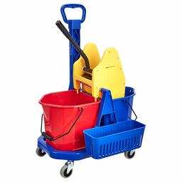 AmazonCommercial Twin-Bucket Wringer Trolley with Accessories basket 17L