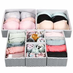 UMI. by Amazon Dresser Drawer Organiser, Set of 6 Closet Underwear Organisers Drawer Dividers Folding Storage Bins Box Containers for Bras Socks Ties Scarves, Grey/White Zigzag