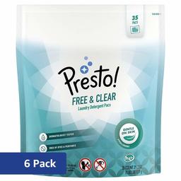 Amazon Brand - Presto! Laundry Detergent Pacs, Free & Clear, 210 Count (6-pack, 35 Pacs Each)