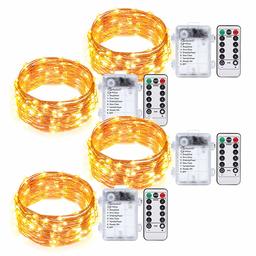 Umi. by Amazon 5M Plain 50 Mini LED Fairy Lights Battery Operated with Remote Control Timer Decorative Copper Wire Waterproof for Indoor Outdoor Use 4 Pack