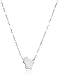 Sterling Silver Stationed Mini State Wisconsin Pendant Necklace, 16