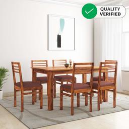 Amazon Brand - Solimo Clara 6 Seater Sheesham Wood Dining Table Set with Chairs (Walnut Finish)