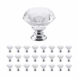 Umi. Essentials Cabinet Knobs 25 Pack Crystal Glass Dresser Drawer Knobs Diamond Shape Hand Pull for Home Kitchen Bathroom Cupboard, HCK700-P25