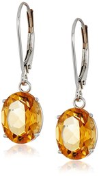 14K Gold Oval Gemstone Dangle Leverback Earrings