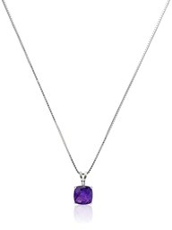 Amazon CollectionSterling Silver Cushion Checkerboard Cut Amethyst Pendant Necklace (6mm)