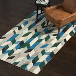 Amazon Brand – Rivet Modern Chevron Wool Area Rug, 5' x 8', Blue, Green, Ivory