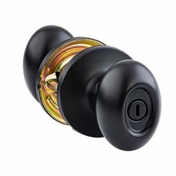 AmazonBasics Entry Door Knob With Lock and Deadbolt, Oval Egg, Matte Black