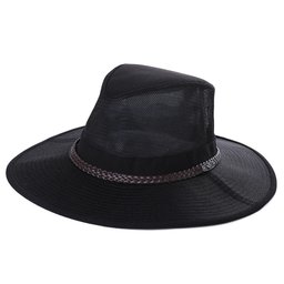 Jeff & Aimy UPF 50+ Crushable Soft Aussie Mesh Breezer Hat - Wide Brim Safari Sun Hat UV Protection Chin Strap- Fishing Hiking Hat - Bush Outback Trekking Hat Black 58cm M/L