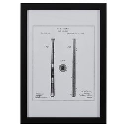 Amazon Brand – Stone & Beam Modern Gold Print of 1885 Baseball Bat Patent, Black Frame, 15